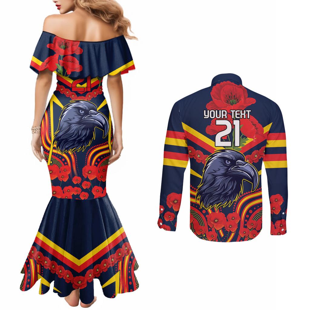 Custom Crows Football ANZAC Couples Matching Mermaid Dress and Long Sleeve Button Shirt Poppy Soldier With Aboriginal Dots Art
