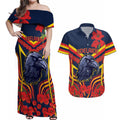 Custom Crows Football ANZAC Couples Matching Off Shoulder Maxi Dress and Hawaiian Shirt Poppy Soldier With Aboriginal Dots Art