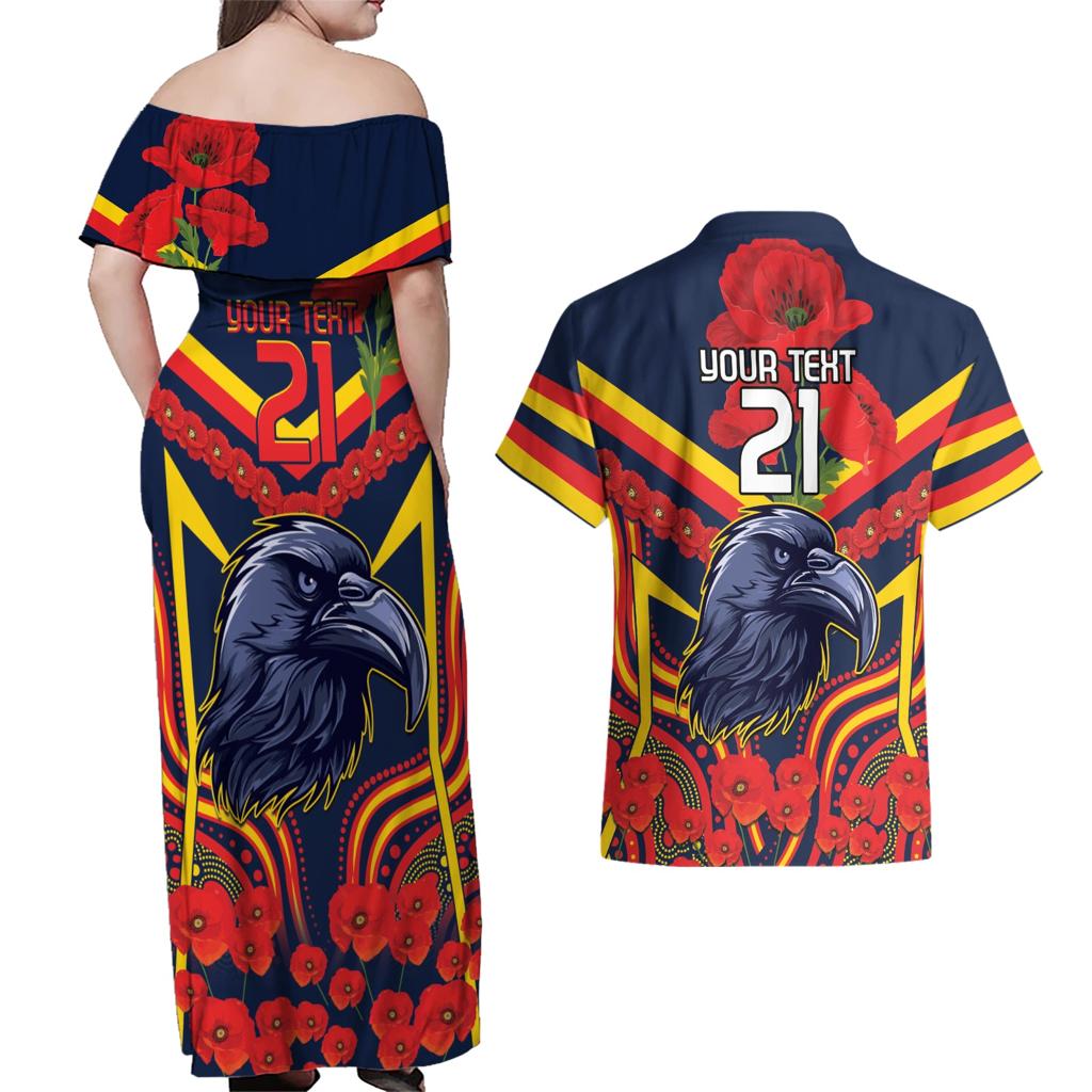 Custom Crows Football ANZAC Couples Matching Off Shoulder Maxi Dress and Hawaiian Shirt Poppy Soldier With Aboriginal Dots Art