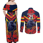Custom Crows Football ANZAC Couples Matching Off Shoulder Maxi Dress and Long Sleeve Button Shirt Poppy Soldier With Aboriginal Dots Art
