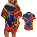 Custom Crows Football ANZAC Couples Matching Off Shoulder Short Dress and Hawaiian Shirt Poppy Soldier With Aboriginal Dots Art