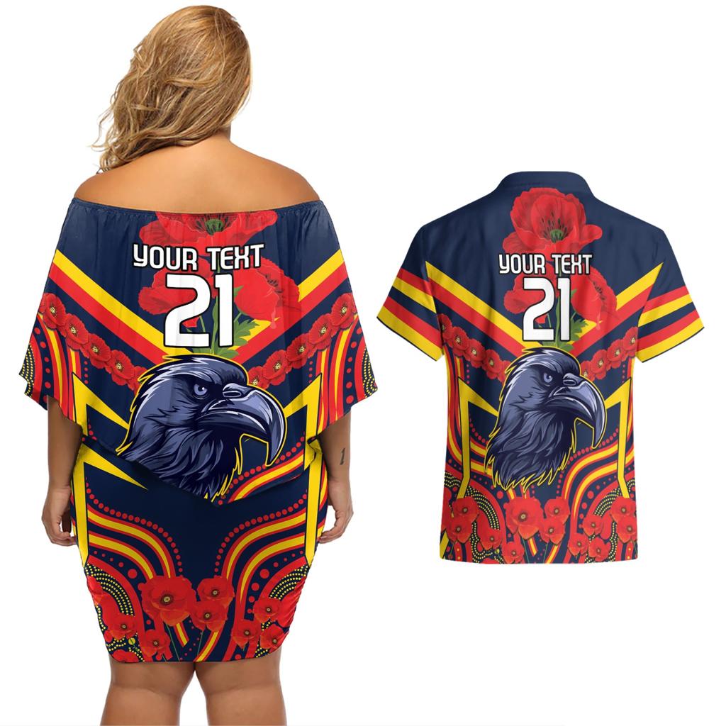 Custom Crows Football ANZAC Couples Matching Off Shoulder Short Dress and Hawaiian Shirt Poppy Soldier With Aboriginal Dots Art
