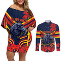 Custom Crows Football ANZAC Couples Matching Off Shoulder Short Dress and Long Sleeve Button Shirt Poppy Soldier With Aboriginal Dots Art
