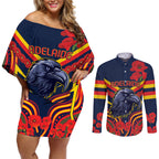 Custom Crows Football ANZAC Couples Matching Off Shoulder Short Dress and Long Sleeve Button Shirt Poppy Soldier With Aboriginal Dots Art