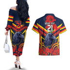 Custom Crows Football ANZAC Couples Matching Off The Shoulder Long Sleeve Dress and Hawaiian Shirt Poppy Soldier With Aboriginal Dots Art
