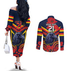 Custom Crows Football ANZAC Couples Matching Off The Shoulder Long Sleeve Dress and Long Sleeve Button Shirt Poppy Soldier With Aboriginal Dots Art