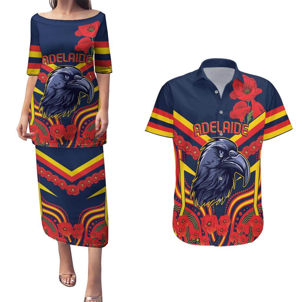 Custom Crows Football ANZAC Couples Matching Puletasi and Hawaiian Shirt Poppy Soldier With Aboriginal Dots Art