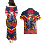 Custom Crows Football ANZAC Couples Matching Puletasi and Hawaiian Shirt Poppy Soldier With Aboriginal Dots Art