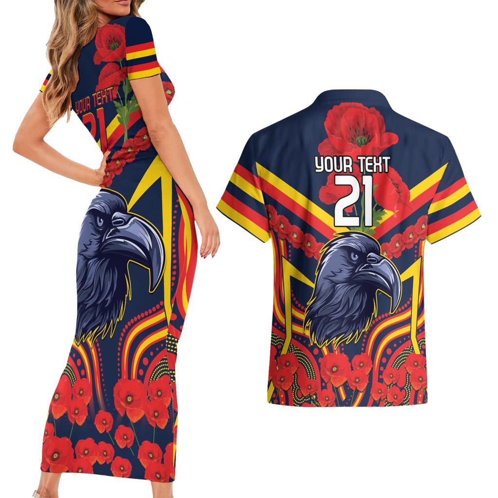 Custom Crows Football ANZAC Couples Matching Short Sleeve Bodycon Dress and Hawaiian Shirt Poppy Soldier With Aboriginal Dots Art