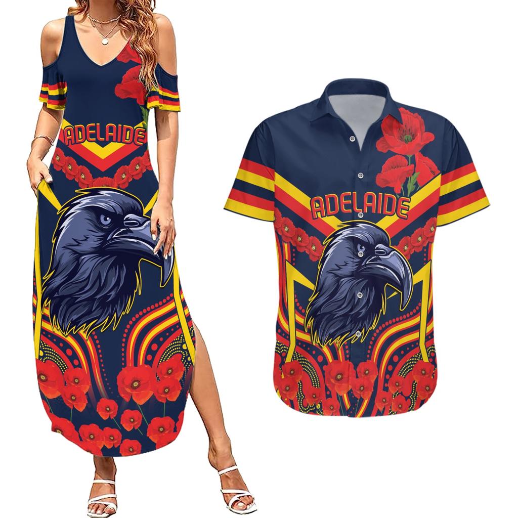 Custom Crows Football ANZAC Couples Matching Summer Maxi Dress and Hawaiian Shirt Poppy Soldier With Aboriginal Dots Art