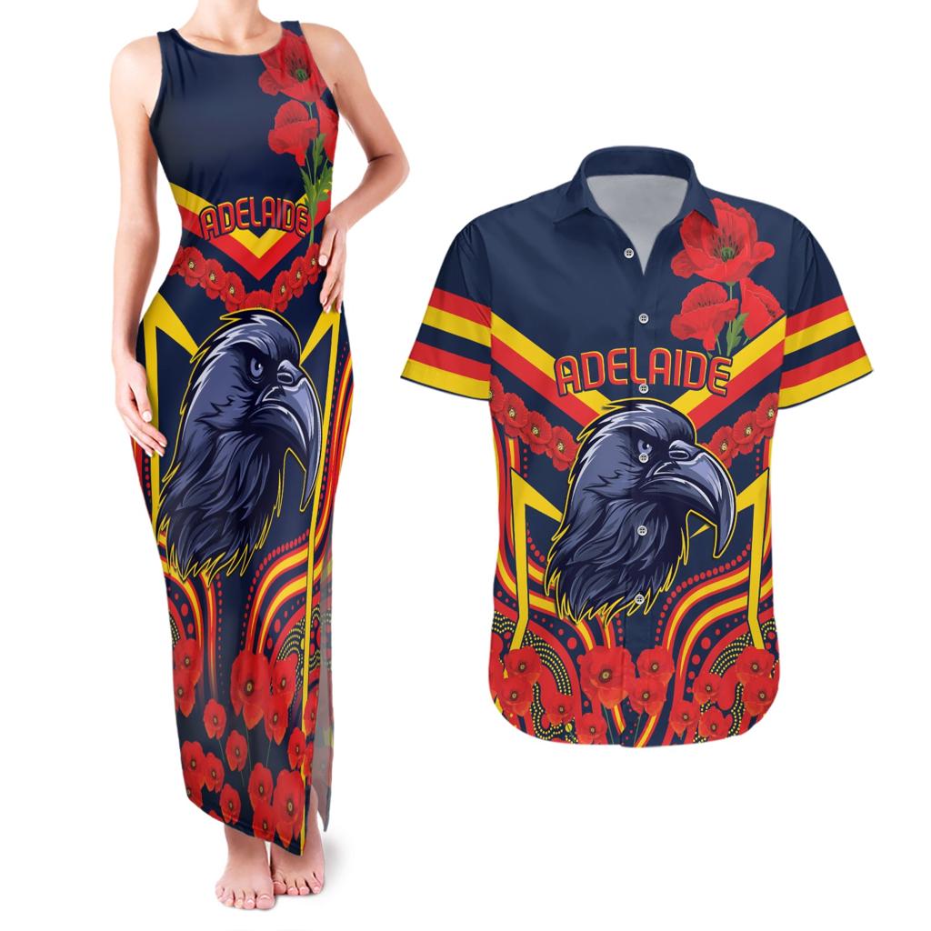 Custom Crows Football ANZAC Couples Matching Tank Maxi Dress and Hawaiian Shirt Poppy Soldier With Aboriginal Dots Art
