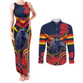 Custom Crows Football ANZAC Couples Matching Tank Maxi Dress and Long Sleeve Button Shirt Poppy Soldier With Aboriginal Dots Art