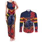 Custom Crows Football ANZAC Couples Matching Tank Maxi Dress and Long Sleeve Button Shirt Poppy Soldier With Aboriginal Dots Art