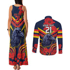 Custom Crows Football ANZAC Couples Matching Tank Maxi Dress and Long Sleeve Button Shirt Poppy Soldier With Aboriginal Dots Art