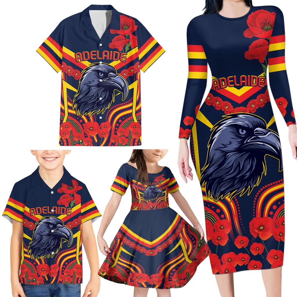 Custom Crows Football ANZAC Family Matching Long Sleeve Bodycon Dress and Hawaiian Shirt Poppy Soldier With Aboriginal Dots Art