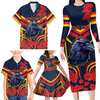Custom Crows Football ANZAC Family Matching Long Sleeve Bodycon Dress and Hawaiian Shirt Poppy Soldier With Aboriginal Dots Art