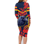 Custom Crows Football ANZAC Family Matching Long Sleeve Bodycon Dress and Hawaiian Shirt Poppy Soldier With Aboriginal Dots Art