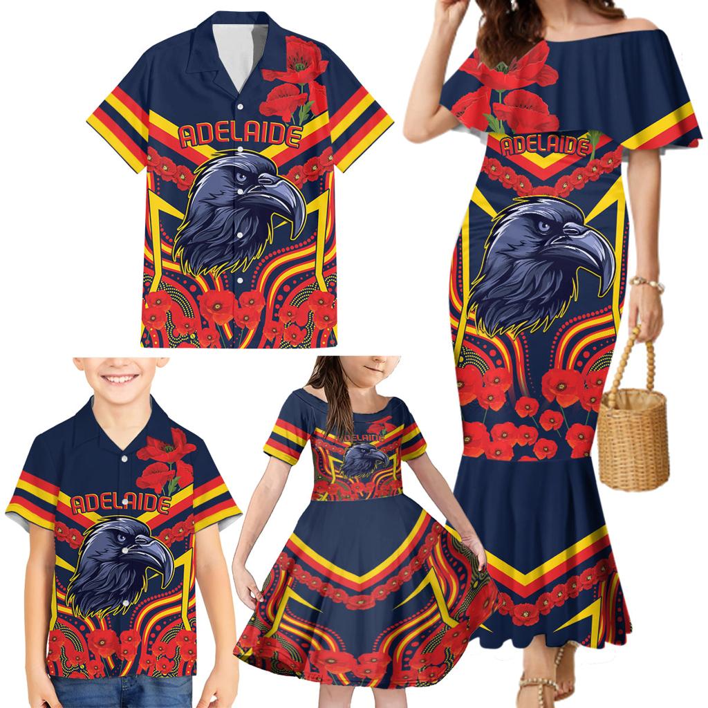 Custom Crows Football ANZAC Family Matching Mermaid Dress and Hawaiian Shirt Poppy Soldier With Aboriginal Dots Art