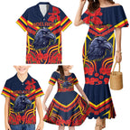 Custom Crows Football ANZAC Family Matching Mermaid Dress and Hawaiian Shirt Poppy Soldier With Aboriginal Dots Art