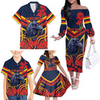 Custom Crows Football ANZAC Family Matching Off The Shoulder Long Sleeve Dress and Hawaiian Shirt Poppy Soldier With Aboriginal Dots Art