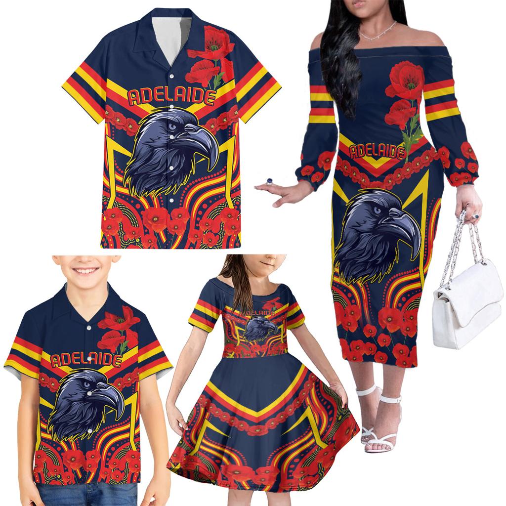Custom Crows Football ANZAC Family Matching Off The Shoulder Long Sleeve Dress and Hawaiian Shirt Poppy Soldier With Aboriginal Dots Art