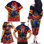 Custom Crows Football ANZAC Family Matching Off The Shoulder Long Sleeve Dress and Hawaiian Shirt Poppy Soldier With Aboriginal Dots Art