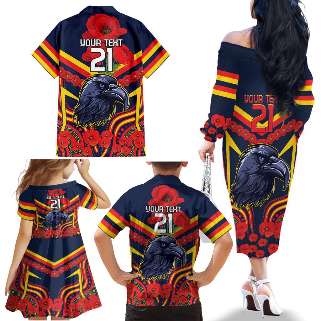 Custom Crows Football ANZAC Family Matching Off The Shoulder Long Sleeve Dress and Hawaiian Shirt Poppy Soldier With Aboriginal Dots Art