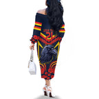 Custom Crows Football ANZAC Family Matching Off The Shoulder Long Sleeve Dress and Hawaiian Shirt Poppy Soldier With Aboriginal Dots Art