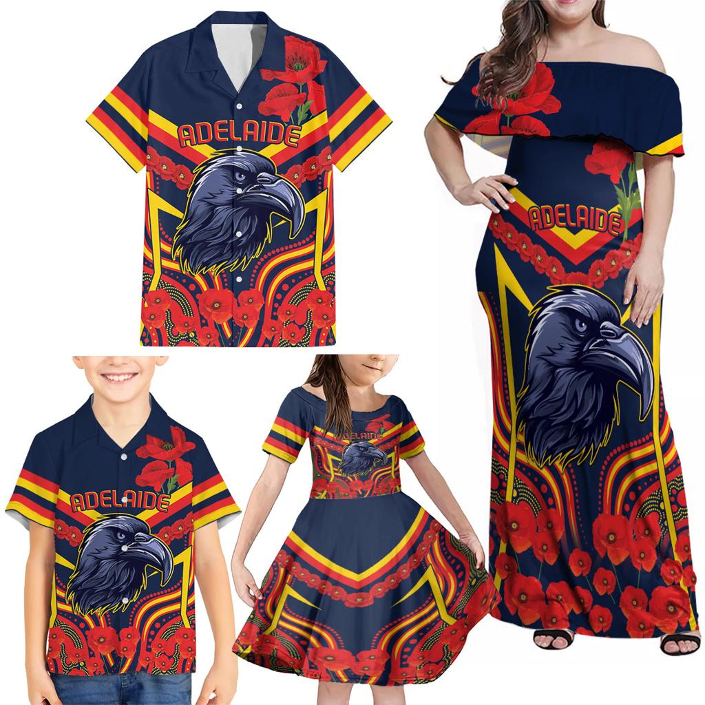 Custom Crows Football ANZAC Family Matching Off Shoulder Maxi Dress and Hawaiian Shirt Poppy Soldier With Aboriginal Dots Art