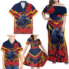 Custom Crows Football ANZAC Family Matching Off Shoulder Maxi Dress and Hawaiian Shirt Poppy Soldier With Aboriginal Dots Art