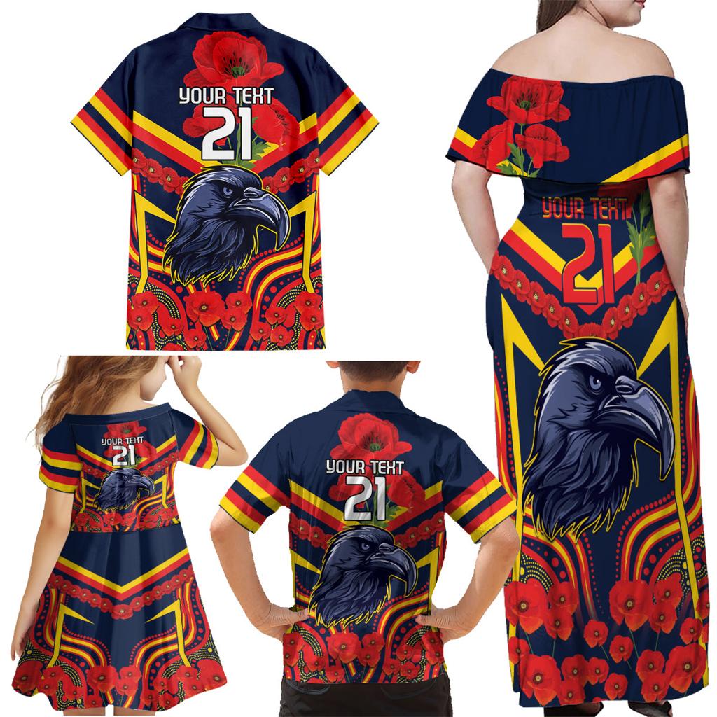 Custom Crows Football ANZAC Family Matching Off Shoulder Maxi Dress and Hawaiian Shirt Poppy Soldier With Aboriginal Dots Art