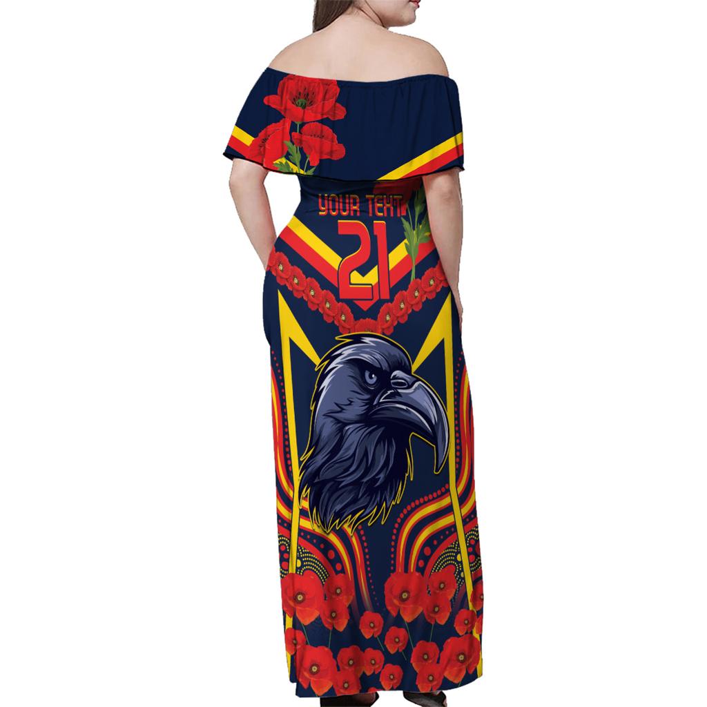 Custom Crows Football ANZAC Family Matching Off Shoulder Maxi Dress and Hawaiian Shirt Poppy Soldier With Aboriginal Dots Art