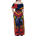Custom Crows Football ANZAC Family Matching Off Shoulder Maxi Dress and Hawaiian Shirt Poppy Soldier With Aboriginal Dots Art