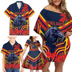 Custom Crows Football ANZAC Family Matching Off Shoulder Short Dress and Hawaiian Shirt Poppy Soldier With Aboriginal Dots Art