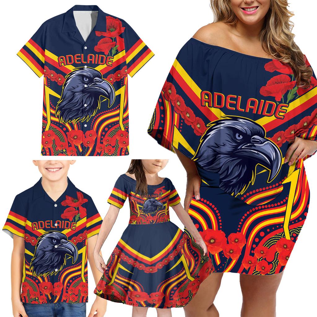 Custom Crows Football ANZAC Family Matching Off Shoulder Short Dress and Hawaiian Shirt Poppy Soldier With Aboriginal Dots Art