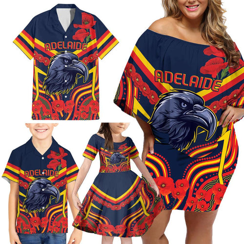 Custom Crows Football ANZAC Family Matching Off Shoulder Short Dress and Hawaiian Shirt Poppy Soldier With Aboriginal Dots Art