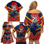 Custom Crows Football ANZAC Family Matching Off Shoulder Short Dress and Hawaiian Shirt Poppy Soldier With Aboriginal Dots Art