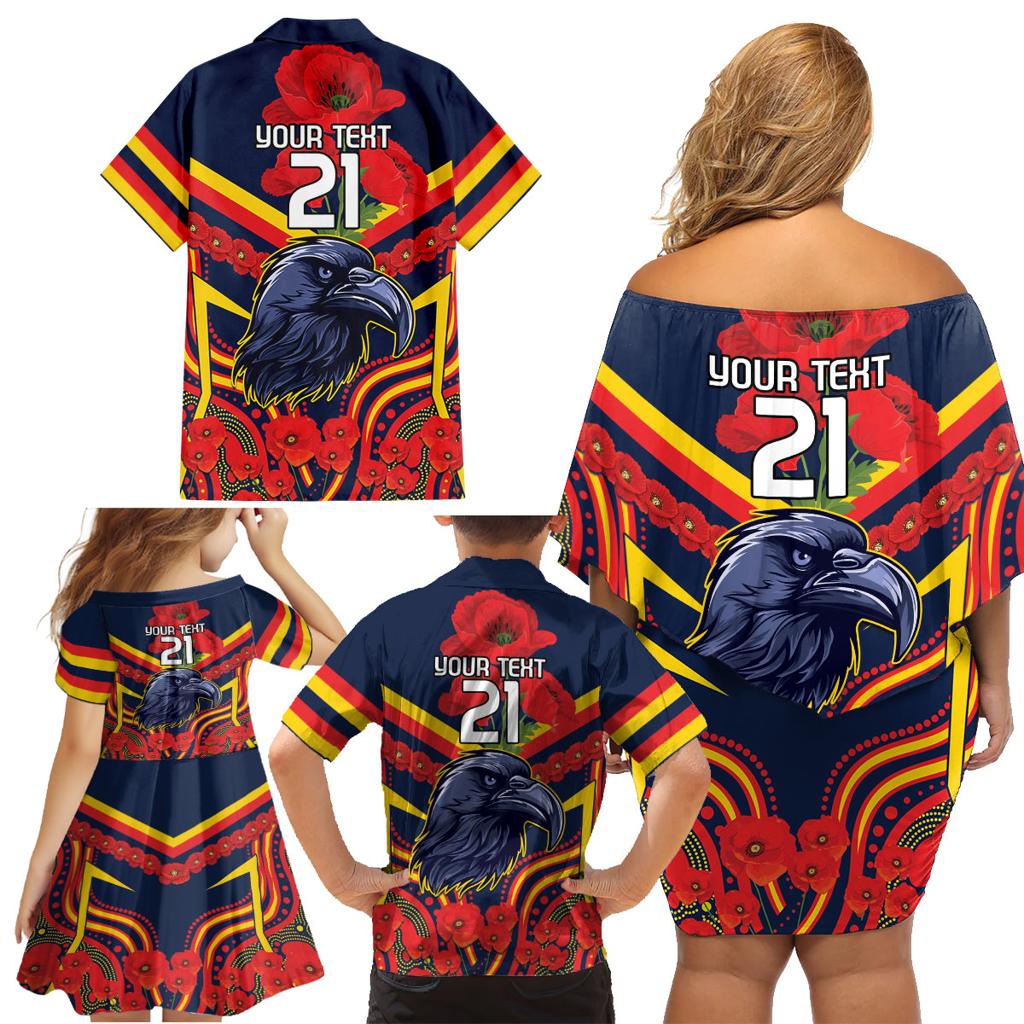 Custom Crows Football ANZAC Family Matching Off Shoulder Short Dress and Hawaiian Shirt Poppy Soldier With Aboriginal Dots Art