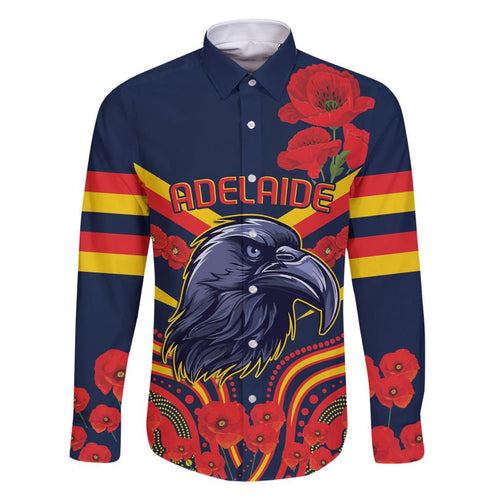 Custom Crows Football ANZAC Family Matching Off Shoulder Short Dress and Hawaiian Shirt Poppy Soldier With Aboriginal Dots Art