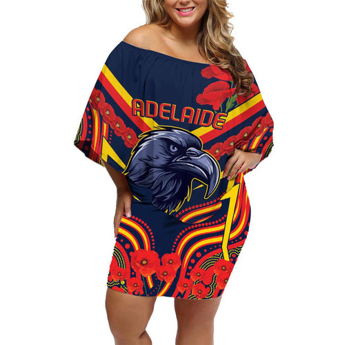 Custom Crows Football ANZAC Family Matching Off Shoulder Short Dress and Hawaiian Shirt Poppy Soldier With Aboriginal Dots Art