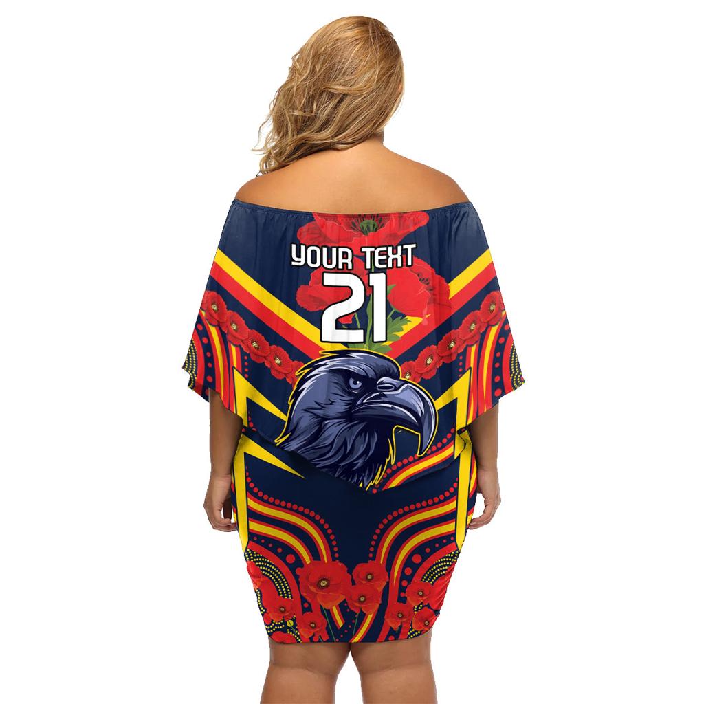 Custom Crows Football ANZAC Family Matching Off Shoulder Short Dress and Hawaiian Shirt Poppy Soldier With Aboriginal Dots Art