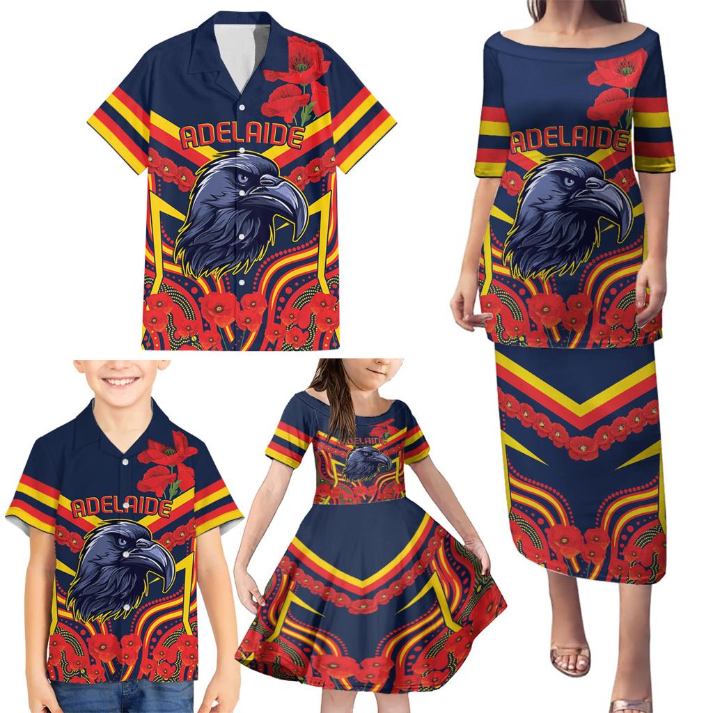 Custom Crows Football ANZAC Family Matching Puletasi and Hawaiian Shirt Poppy Soldier With Aboriginal Dots Art