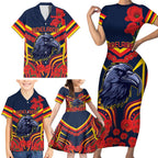 Custom Crows Football ANZAC Family Matching Short Sleeve Bodycon Dress and Hawaiian Shirt Poppy Soldier With Aboriginal Dots Art