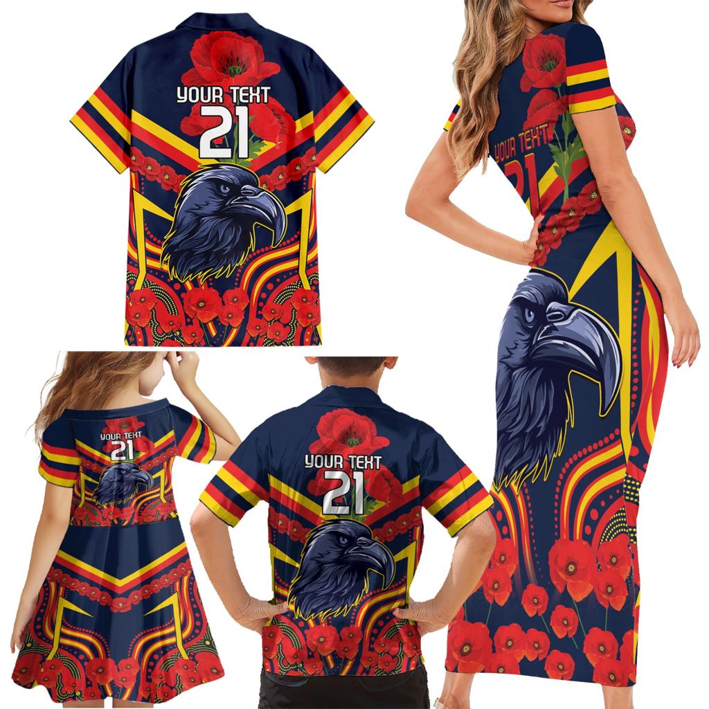 Custom Crows Football ANZAC Family Matching Short Sleeve Bodycon Dress and Hawaiian Shirt Poppy Soldier With Aboriginal Dots Art