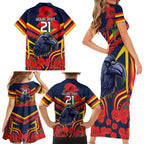 Custom Crows Football ANZAC Family Matching Short Sleeve Bodycon Dress and Hawaiian Shirt Poppy Soldier With Aboriginal Dots Art
