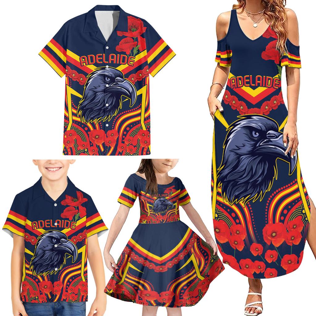 Custom Crows Football ANZAC Family Matching Summer Maxi Dress and Hawaiian Shirt Poppy Soldier With Aboriginal Dots Art
