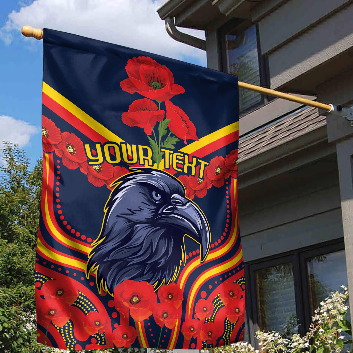 Custom Crows Football ANZAC Garden Flag Poppy Soldier With Aboriginal Dots Art
