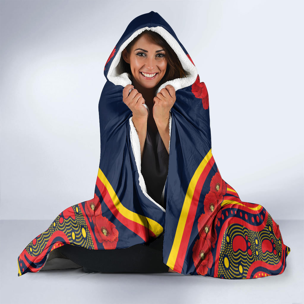Custom Crows Football ANZAC Hooded Blanket Poppy Soldier With Aboriginal Dots Art