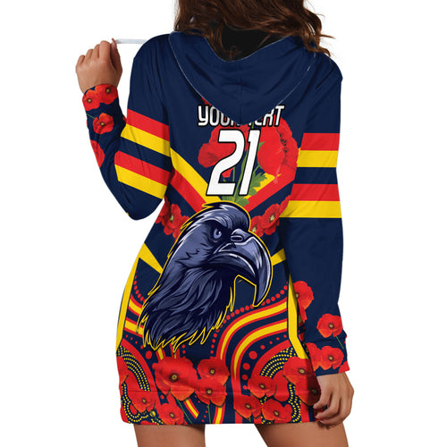 Custom Crows Football ANZAC Hoodie Dress Poppy Soldier With Aboriginal Dots Art