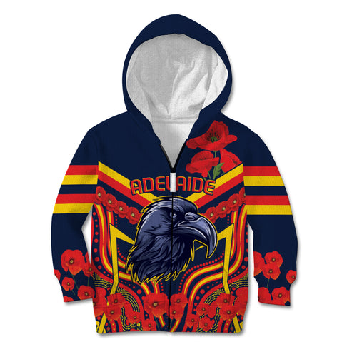 Custom Crows Football ANZAC Kid Hoodie Poppy Soldier With Aboriginal Dots Art